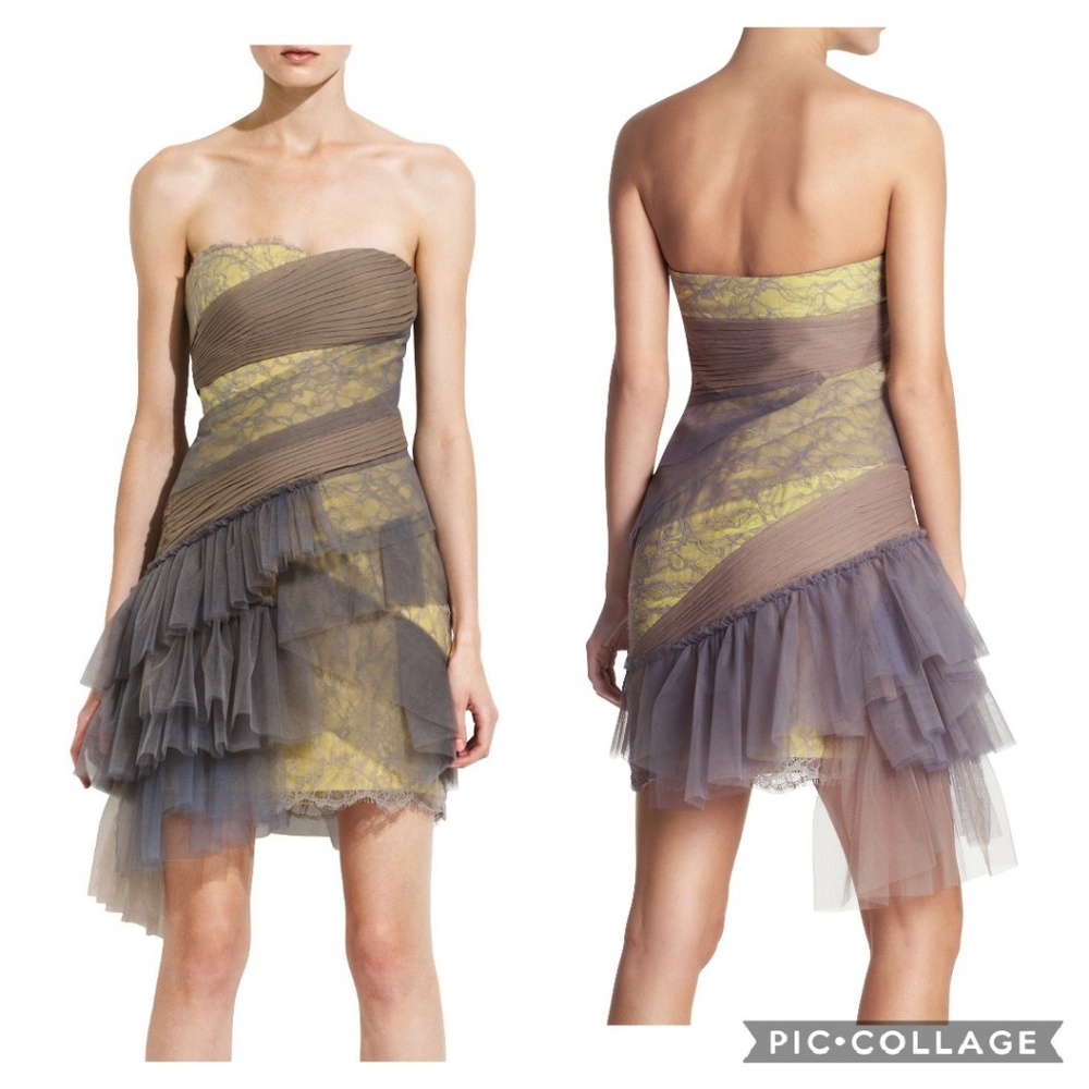 BCBGMAXAZRIA Runway Asymmetrical Ruffle Dress